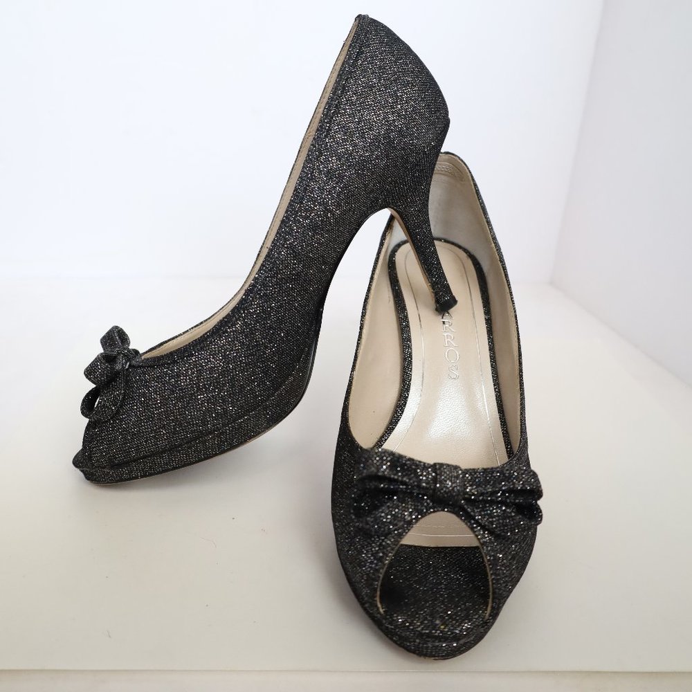 Caparros Black Glitter Peep Toe Classic Pumps, Size 7